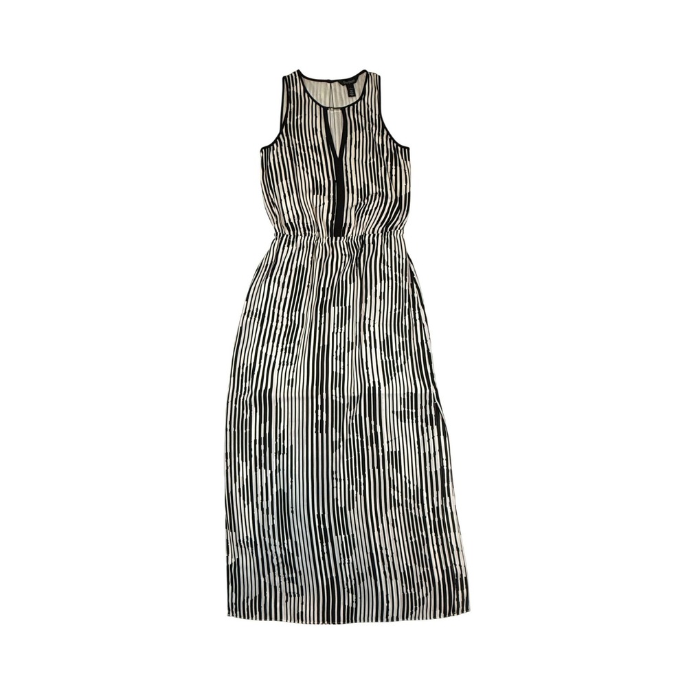 White House Black Market High Slit Maxi Dress Women 8 Black White Stripe Keyhole
